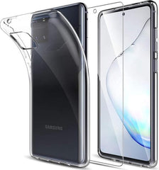 Silicone hoesje Transparant met 2 Pack Screenprotector Glas Geschikt voor: Samsung Galaxy Note 10 Lite