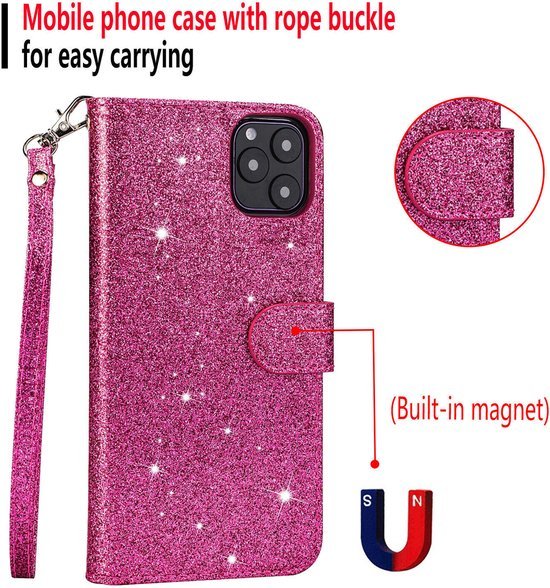 Samsung Galaxy A13 Hoesjes – Glitter Portemonnee Hoes – Rits & Koord – Pasjeshouder – Roze-Ilumina Benelux
