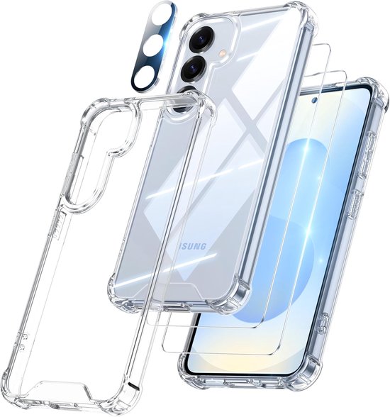 Militaire KKG schokbestendige hoesje met 2 Screenprotector en 1x Cameralen Geschikt voor: Samsung Galaxy S25 - Transparant