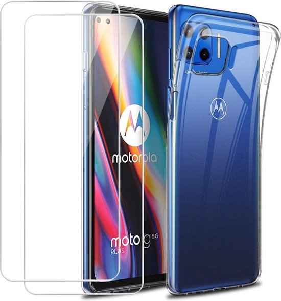 Motorola Moto G 5G Plus Hoesjes – Transparante Siliconen Backcover – Inclusief 2 Screenprotectors – Anti-kras – Transparant