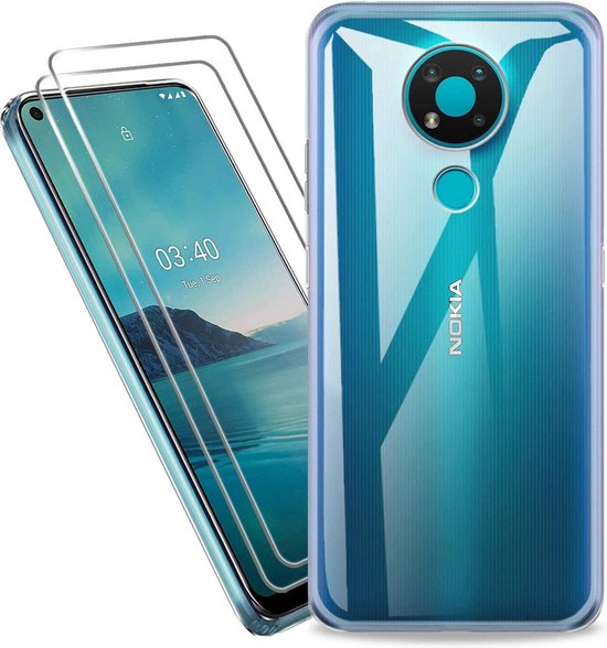 Nokia 3.4 Hoesjes – Soft TPU Siliconen Backcover – 2x Gehard Glas Screenprotector – Transparant-Ilumina Benelux