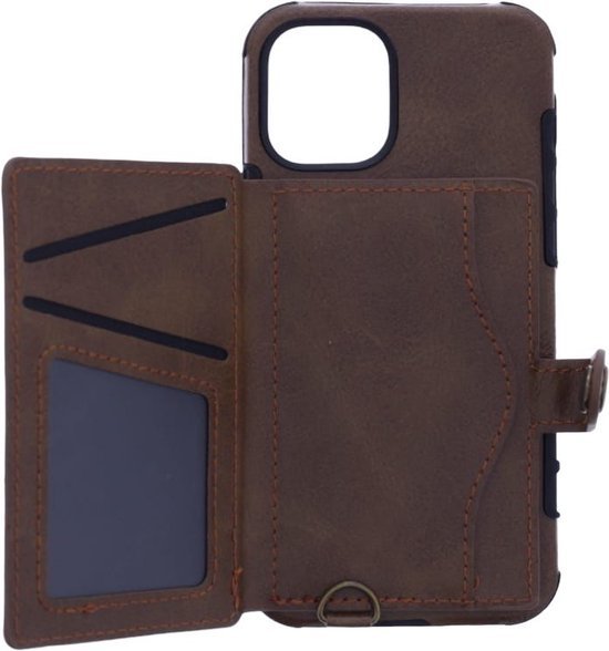 iPhone 12 Pro Max Hoesjes – Siliconen Backcover – Pasjeshouder – Polsbandje – Bruin-Ilumina Benelux