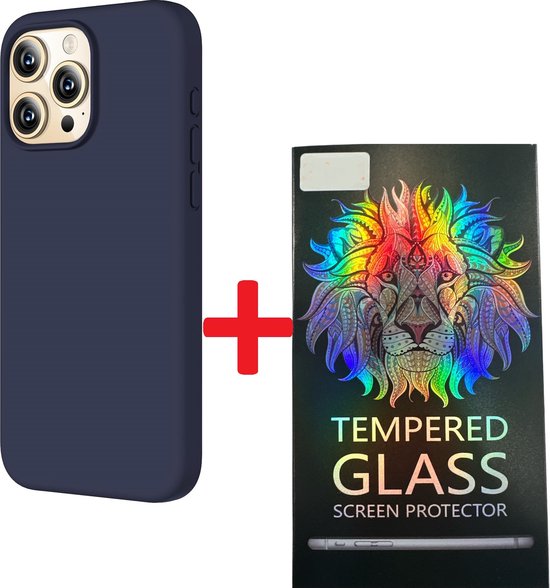iPhone 13 Pro Hoesjes – Liquid Siliconen Backcover – Inclusief Screenprotector – Schokbestendig – Blauw-Ilumina Benelux