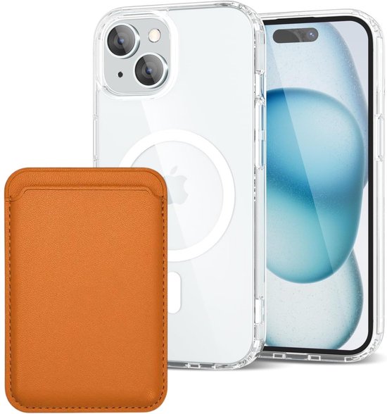 iPhone 15 Plus Hoesjes – Anti-Shock Backcover met MagSafe – Magnetische Pasjeshouder – Lichtbruin-Ilumina Benelux