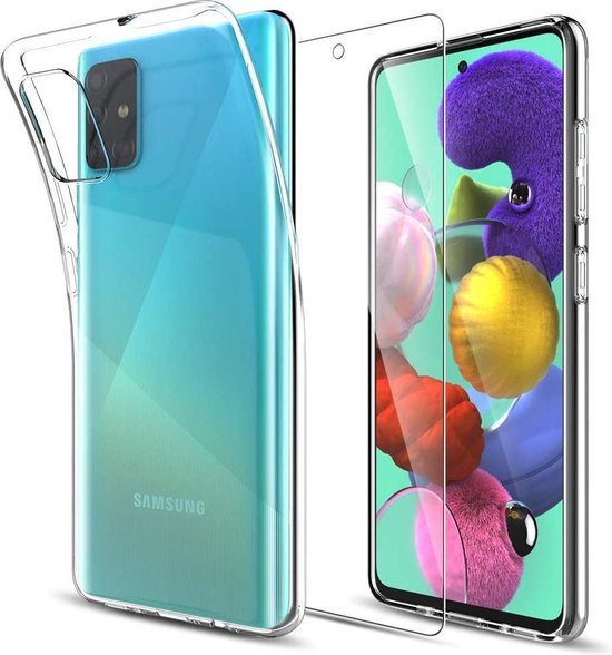 Samsung Galaxy A51 Hoesjes – Transparante Siliconen Backcover – Inclusief 2x Gehard Glas Screenprotector – Anti Kras-Ilumina Benelux
