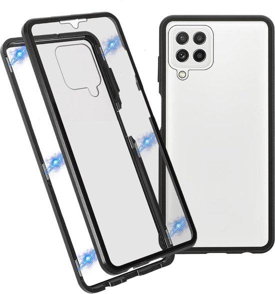 Samsung Galaxy A22 4G Hoesjes – Magnetische 360° Bescherming – Metalen Frame – Gehard Glas Achterkant + Screenprotector – Zwart-Ilumina Benelux