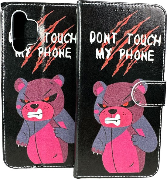 Samsung Galaxy A32 5G Hoesjes – Portemonnee Book Case – Pasjeshouder – Magneetsluiting – Don't Touch My Phone Print-Ilumina Benelux