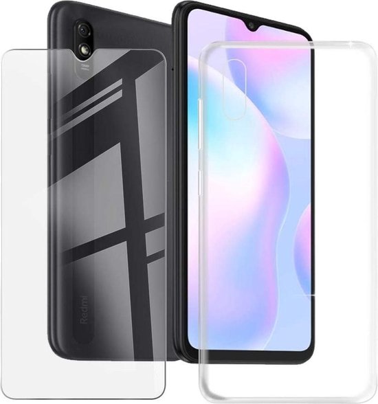 Xiaomi Redmi 9A Hoesjes – Transparante Siliconen Backcover – 2 Pack Screenprotector – Gehard Glas-Ilumina Benelux
