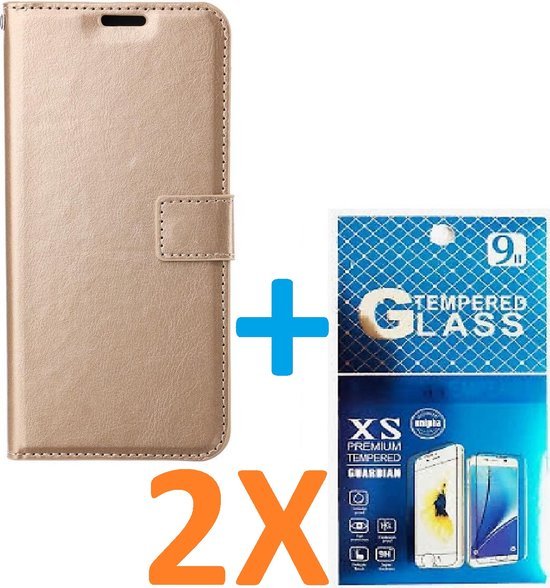 OnePlus Nord 2 5G Hoesjes – Portemonnee Book Case – Pasjeshouder – 2x Screenprotector Gehard Glas – Goud-Ilumina Benelux