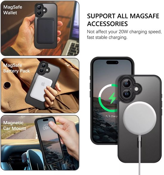 iPhone 16 Plus Hoesjes – Matte Backcover MagSafe – Schokbestendig – Zwart-Ilumina Benelux