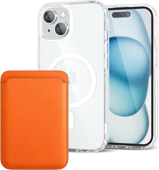 iPhone 15 Hoesjes – Anti-Shock Backcover met MagSafe – Magnetische Pasjeshouder – Oranje-Ilumina Benelux