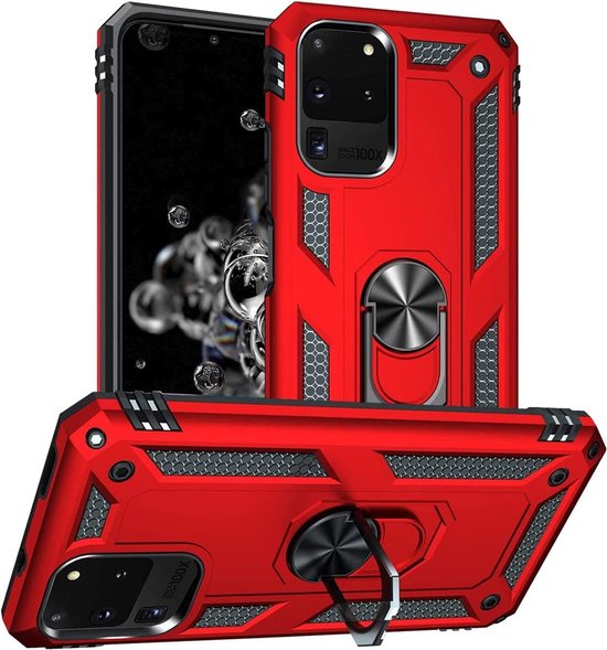 Samsung Galaxy S20 Ultra Hoesjes – Ring Armor Backcover – 360° Draaibare Standaard – Magneet – Rood-Ilumina Benelux