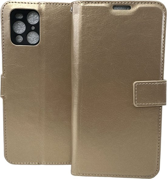 Oppo Find X3 Pro Hoesjes – Portemonnee Book Case – Magneetsluiting & Pasjeshouder – 2x Gehard Glas Screenprotector – Goud-Ilumina Benelux