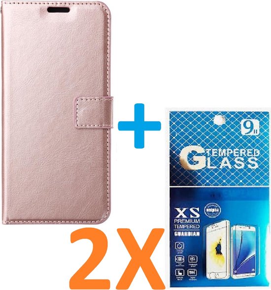 Oppo A74 4G Hoesjes – Portemonnee Book Case – Pasjeshouder – 2x Gehard Glas Screenprotector – Roségoud-Ilumina Benelux
