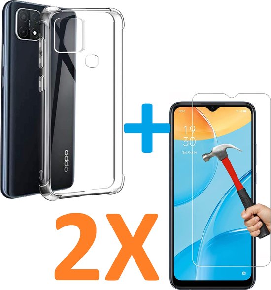 Oppo A15/A15s Hoesjes – Transparante Siliconen Backcover – Schokbestendig – 2x Gehard Glas Screenprotector-Ilumina Benelux