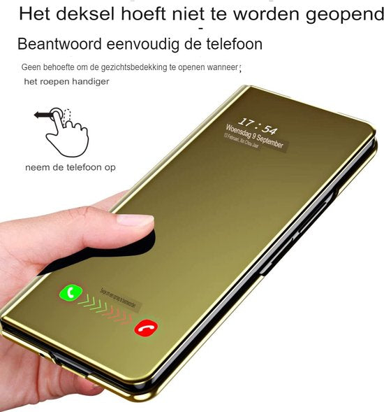 Samsung Galaxy Z Fold 4 Hoesjes – Clear View Flipcase – Notificatie App – Beschermend Design – Goud-Ilumina Benelux