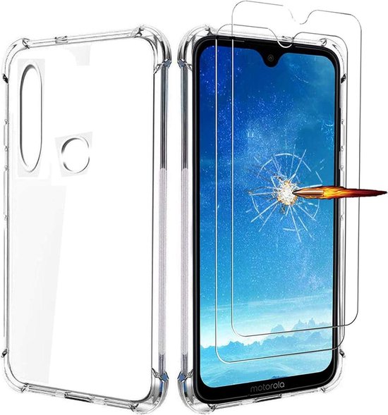Anti-Shock transparant hoesje silicone met 2 Screenprotector Geschikt voor: Motorola Moto G8 Plus