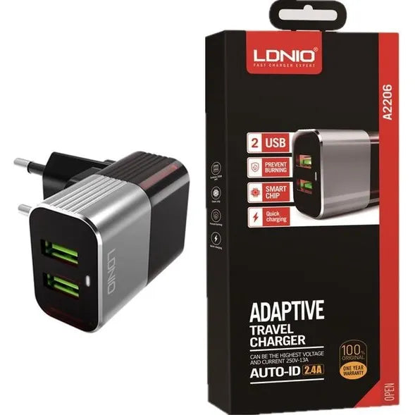 LDNIO A2206 Dual USB Oplader – 2.4A Snellader met Micro USB Kabel-Ilumina Benelux