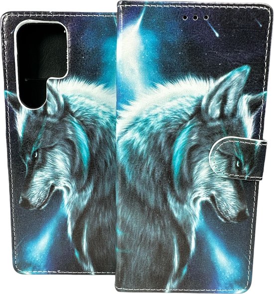 Samsung Galaxy S22 Ultra Hoesjes – Portemonnee Book Case – Pasjeshouder – Magneetsluiting – Wolf Print-Ilumina Benelux