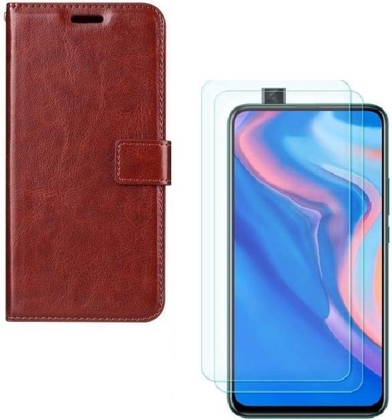 Huawei P Smart Z Hoesjes – Portemonnee Hoes – Pasjeshouder – Magneetsluiting – Bruin + 2x Screenprotector-Ilumina Benelux