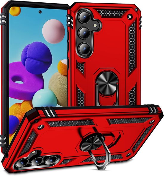 Samsung Galaxy A55 Hoesjes – Anti-Shock Hybride Ring Armor – Schokbestendige Backcover – Rood-Ilumina Benelux