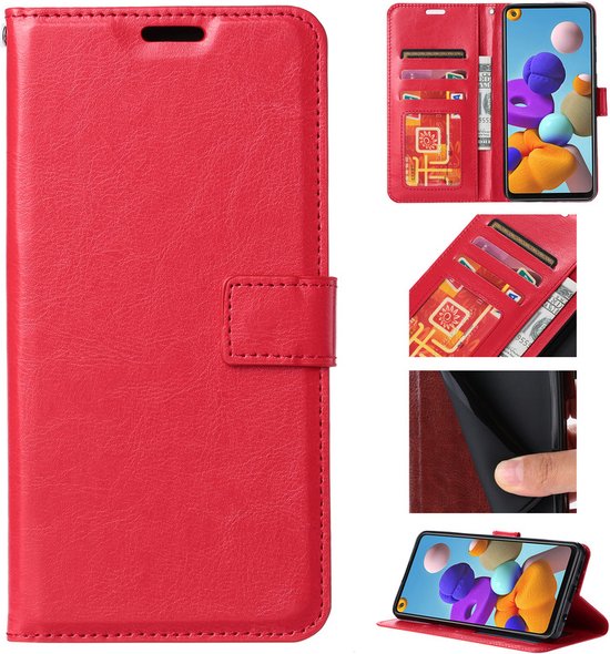Samsung Galaxy S22 Hoesjes – Portemonnee Hoes – Magneetsluiting – 3x Gehard Glas Screenprotector – Rood-Ilumina Benelux