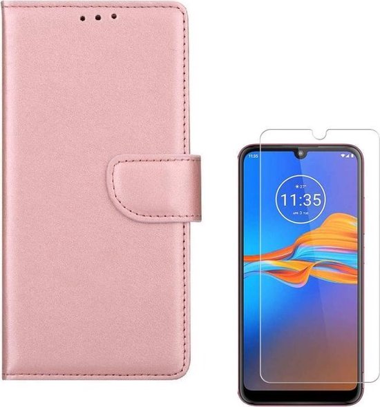 Motorola Moto E6 Plus Hoesjes – Portemonnee Backcover – Pasjeshouder – 2x Screenprotector – Roségoud-Ilumina Benelux
