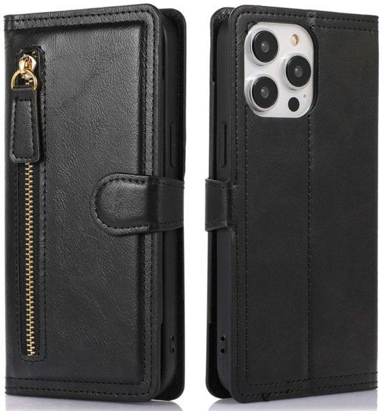 iPhone 14 Hoesjes – Vintage Portemonnee Hoes – Pasjeshouder – Magneetsluiting – Zwart-Ilumina Benelux