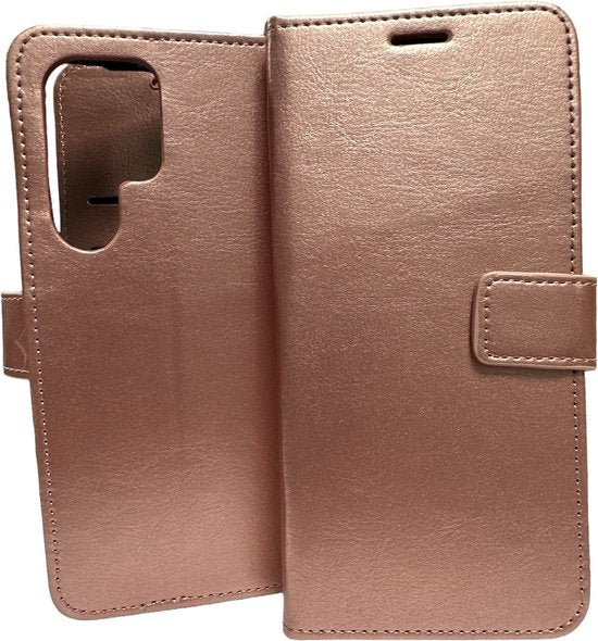Samsung Galaxy S24 Ultra Hoesjes – Portemonnee Book Case – Magneetsluiting – 2x Gehard Glas Screenprotector – Roségoud-Ilumina Benelux