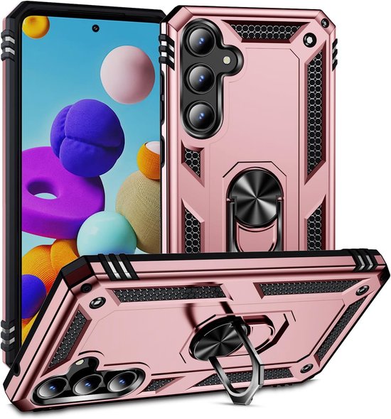 Samsung Galaxy A55 Hoesjes – Anti-Shock Hybride Ring Armor Backcover – Schokbestendig – Roségoud-Ilumina Benelux