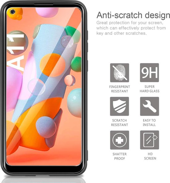 Samsung Galaxy A11 Hoesjes – Soft TPU Siliconen Backcover – 2x Gehard Glas Screenprotector – Zwart-Ilumina Benelux