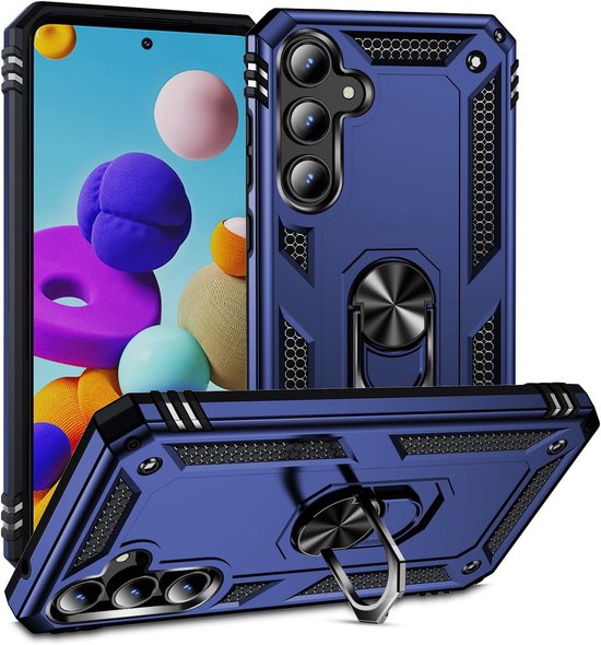 Samsung Galaxy S24 FE Hoesjes – Hybride Ring Armor Backcover – Schokbestendig – Anti-Shock – Blauw-Ilumina Benelux