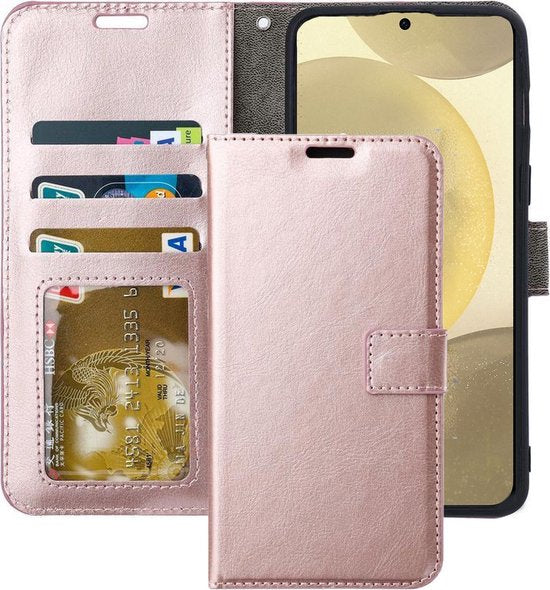 Samsung Galaxy S24 Hoesjes – Portemonnee Book Case – Magneetsluiting – 2x Gehard Glas Screenprotector – Roségoud-Ilumina Benelux
