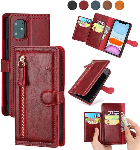 iPhone 12 Pro Max Hoesjes – Vintage Portemonnee Hoes – Pasjeshouder – Magneetsluiting – Rood-Ilumina Benelux