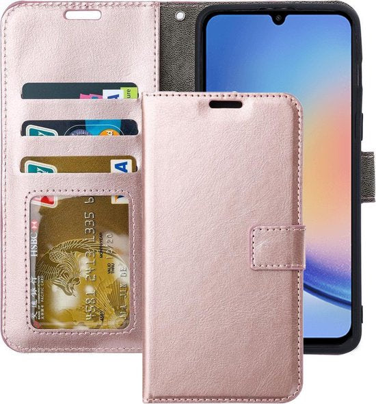 Samsung Galaxy A25 Hoesjes – Portemonnee Hoes – 2 Pack Screenprotector – Magneetsluiting – Roségoud