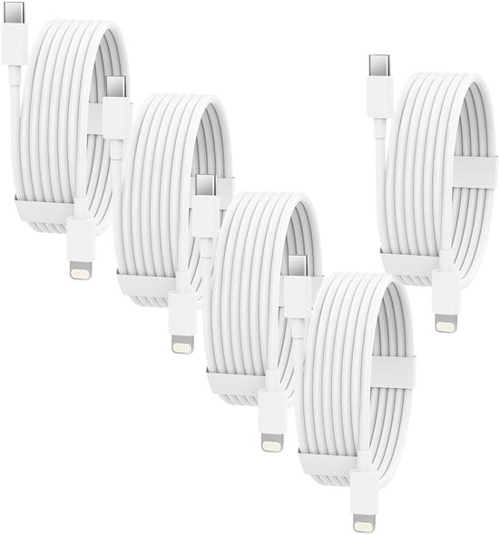 USB-C naar Lightning Oplaadkabel – Geschikt voor iPhone & iPad – Snelladen – 3 Meter – 5-Pack – Wit-USB-Kabels-Ilumina Benelux