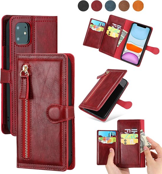 iPhone 13 Mini Hoesjes – Bookcase Portemonnee Flipcover – Magneetsluiting – 5 Pasjeshouder – Rood-Ilumina Benelux