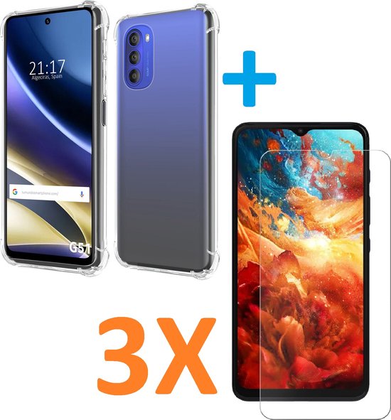 Motorola Moto G51 Hoesjes – Shockproof TPU Siliconen Backcover – Schokbestendig – 3x Screenprotector – Transparant-Ilumina Benelux