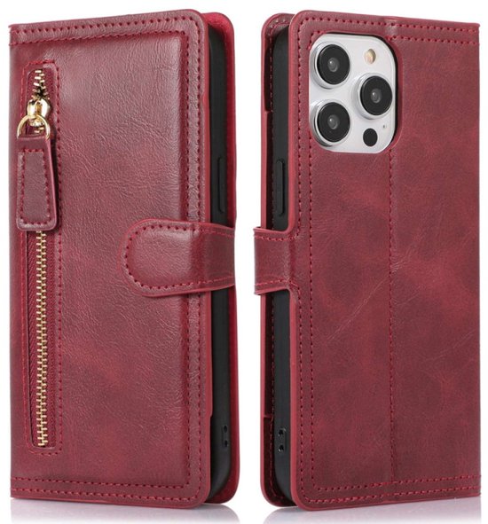 iPhone 14 Pro Max Hoesjes – Vintage Portemonnee Hoes – Pasjeshouder – Magneetsluiting – Rood-Ilumina Benelux