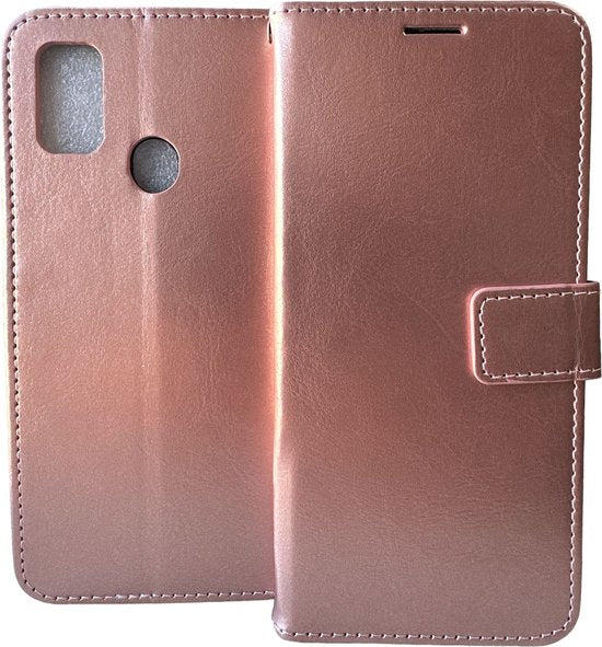 Portemonnee BookCase Hoesje + 2 Pack Screenprotector Glas Geschikt voor: Samsung Galaxy M31 - Roségoud