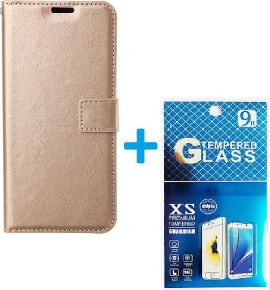Nokia XR20 Hoesjes – Portemonnee Book Case – Pasjeshouder – 2x Glazen Screenprotector – Goud-Ilumina Benelux
