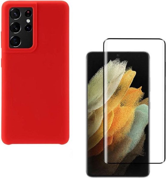 Samsung Galaxy S21 Ultra Hoesjes – Liquid Siliconen Backcover – Soft Touch Flexibel – Inclusief Screenprotector – Rood-Ilumina Benelux