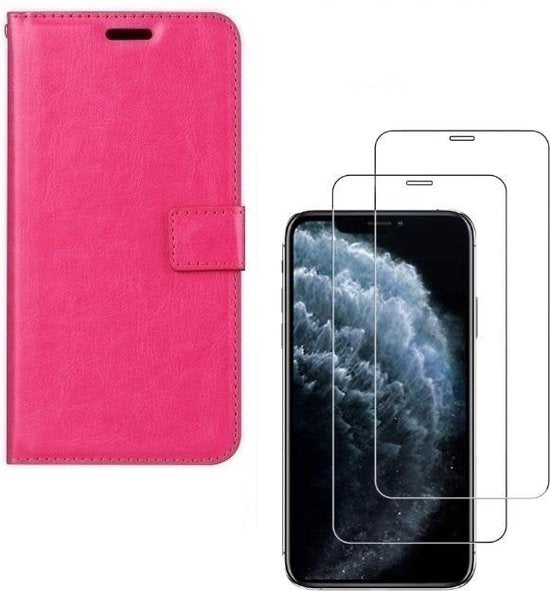 iPhone XS Max Hoesjes – Portemonnee Bookcase – Magneetsluiting – 2x Gehard Glas Screenprotector – Roze-Ilumina Benelux