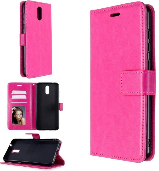 Nokia 1 Plus Hoesjes – Portemonnee Book Case – Pasjeshouder – 2x Gehard Glas Screenprotector – Roze-Ilumina Benelux