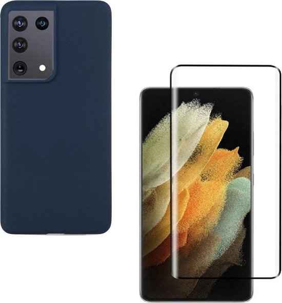 Samsung Galaxy S21 Ultra Hoesjes – Liquid Siliconen Backcover – Soft Touch Flexibel – Inclusief Screenprotector – Oxford Blauw-Ilumina Benelux