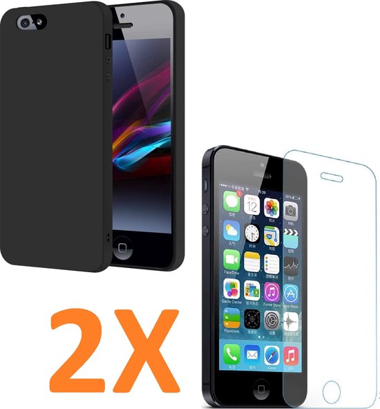 iPhone 5/5S Hoesjes – Soft TPU Siliconen Backcover – 2x Gehard Glas Screenprotector – Zwart-Ilumina Benelux