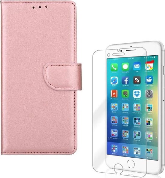 iPhone 7/8/SE 2020/2022 Hoesjes – Portemonnee Hoes – Magneetsluiting – 2x Gehard Glas Screenprotector – Roségoud-Ilumina Benelux
