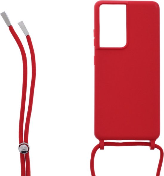 Samsung Galaxy S21 Ultra Hoesjes – Siliconen Backcover met Ketting – TPU – Rood-Ilumina Benelux