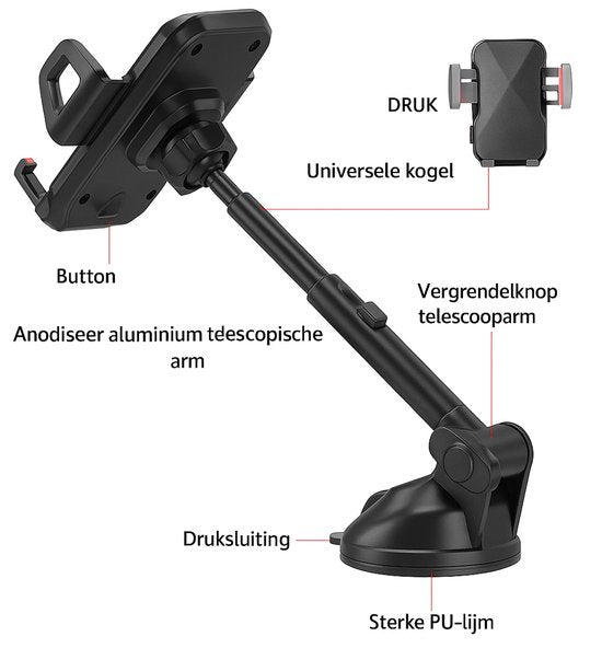 Telefoonhouder auto – Stevige zuignap – Voor raam of dashboard – Universeel GSM houder – Zwart-Ilumina Benelux