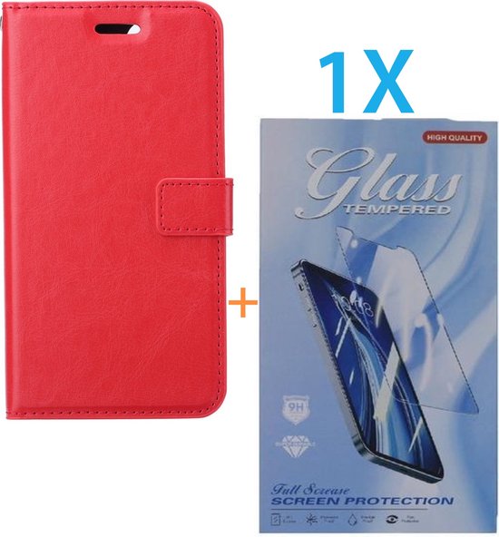 iPhone 14 Hoesjes – Portemonnee Hoes – Pasjeshouder – 1x Screenprotector Gehard Glas – Rood-Ilumina Benelux